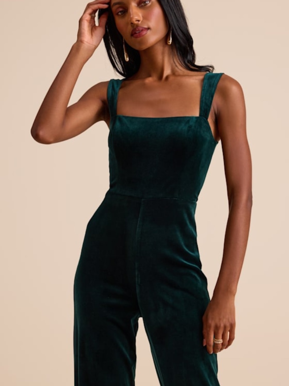 Lulus Sayana Emerald Velvet Sleeveless Straight Leg Jumpsuit Green - Size XL